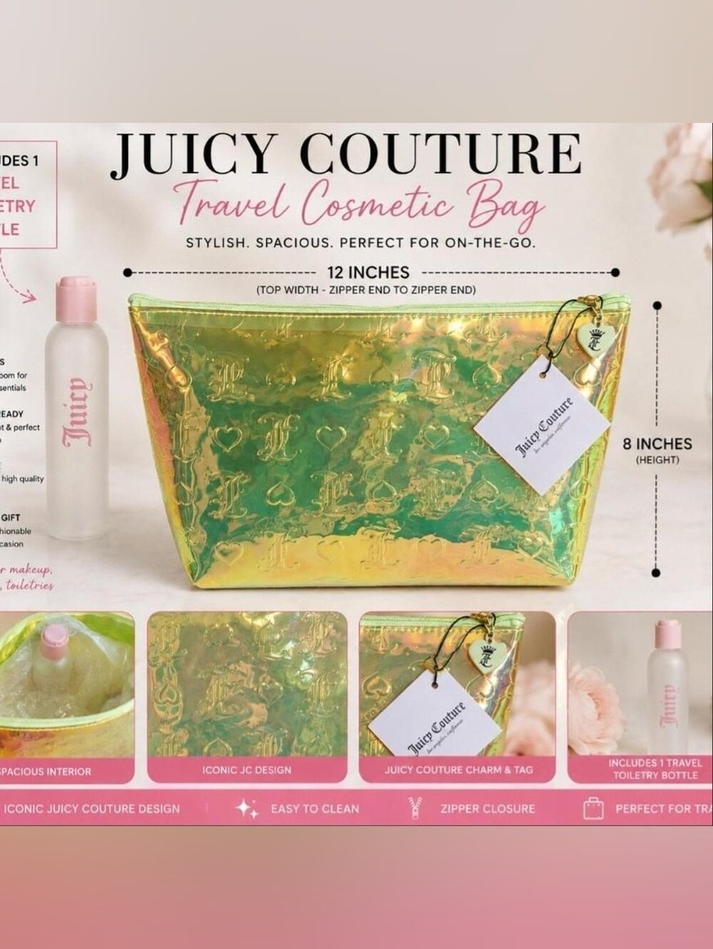 Juicy Couture Yellow Transparent Cosmetic Pouch BNWT